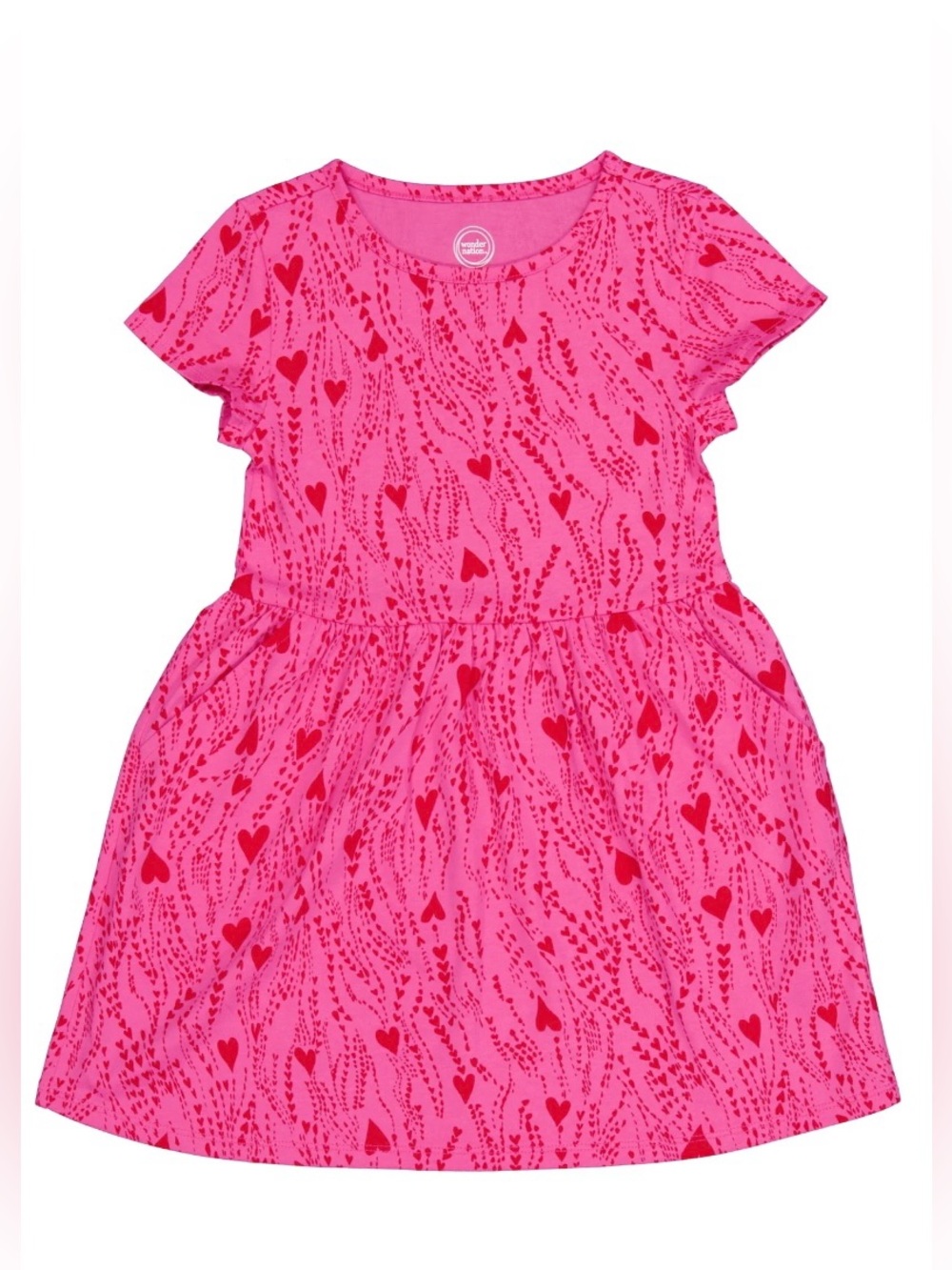 Wonder Nation Heart‎ Print Dress Girls Medium 8 Pink Short Sleeve Pockets NWT